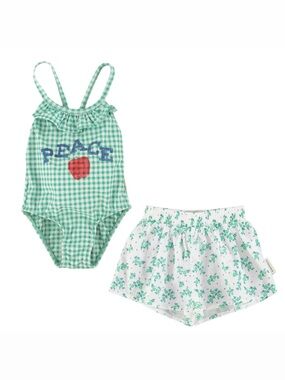 Piupiuchick One-Piece Swimsuit with Floral Shorts and matching bandana